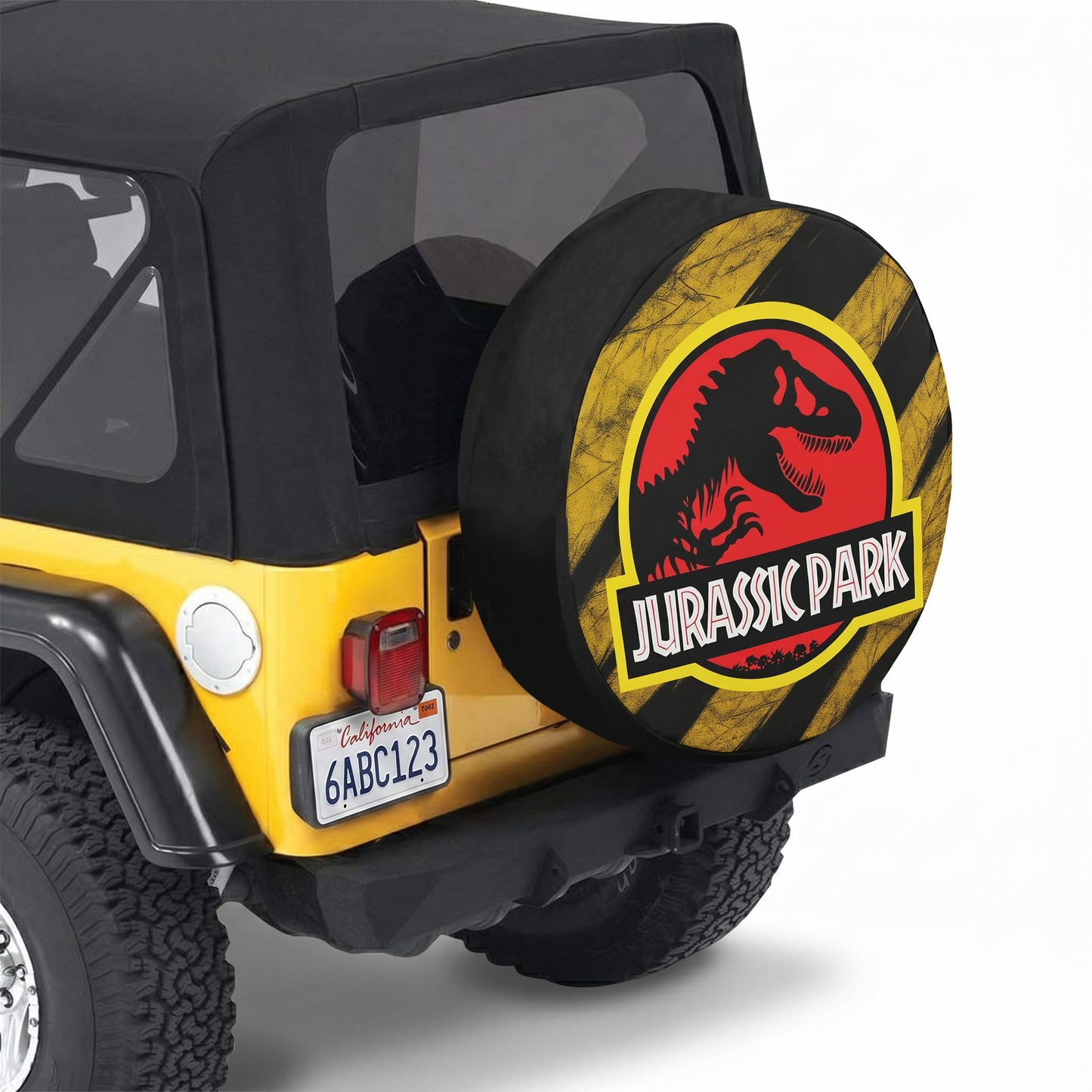Jurassic Park Dino Tire Cover Mounted on SUV - Lifestyle View