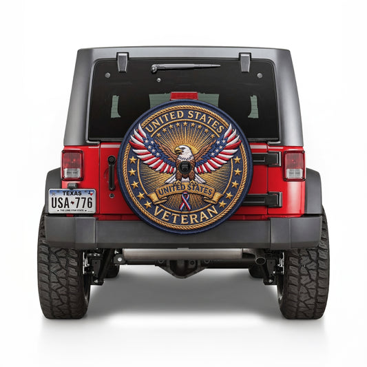 Military Veteran Patriotic Tire Cover - Angle Detail View