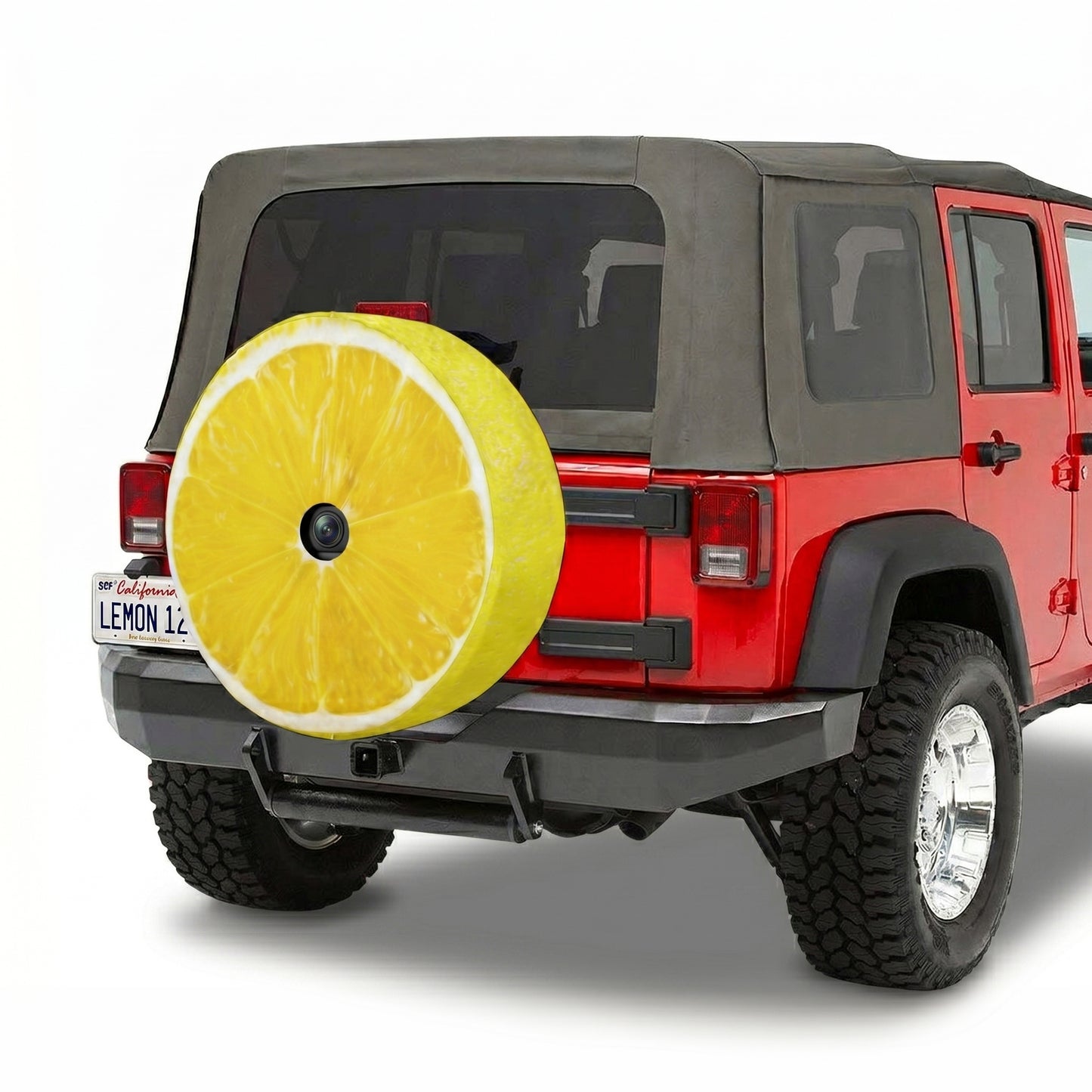 Lemon Print Tire Cover Mounted on SUV - Lifestyle View