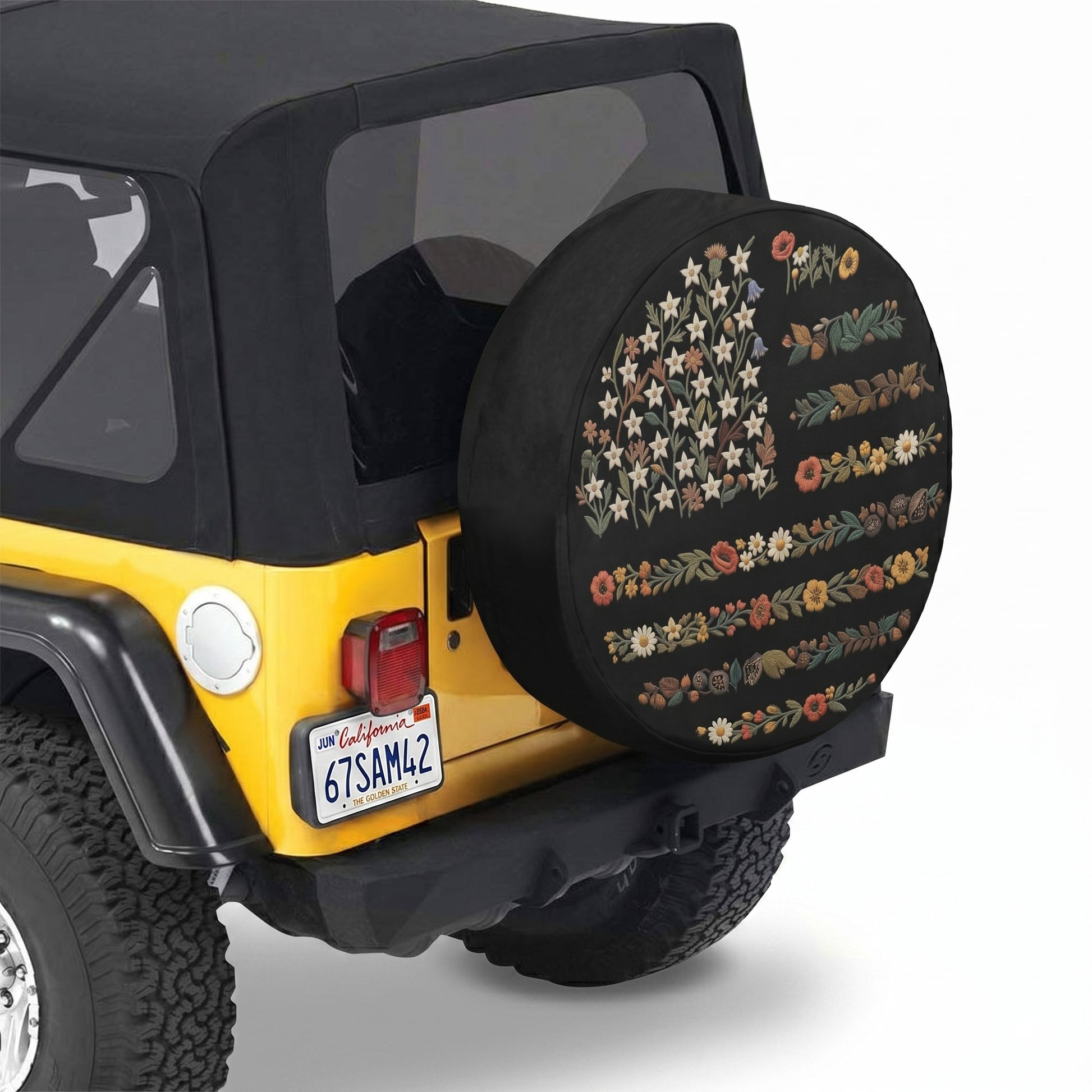 Patriotic American Flag Tire Cover Mounted on Truck - Lifestyle View