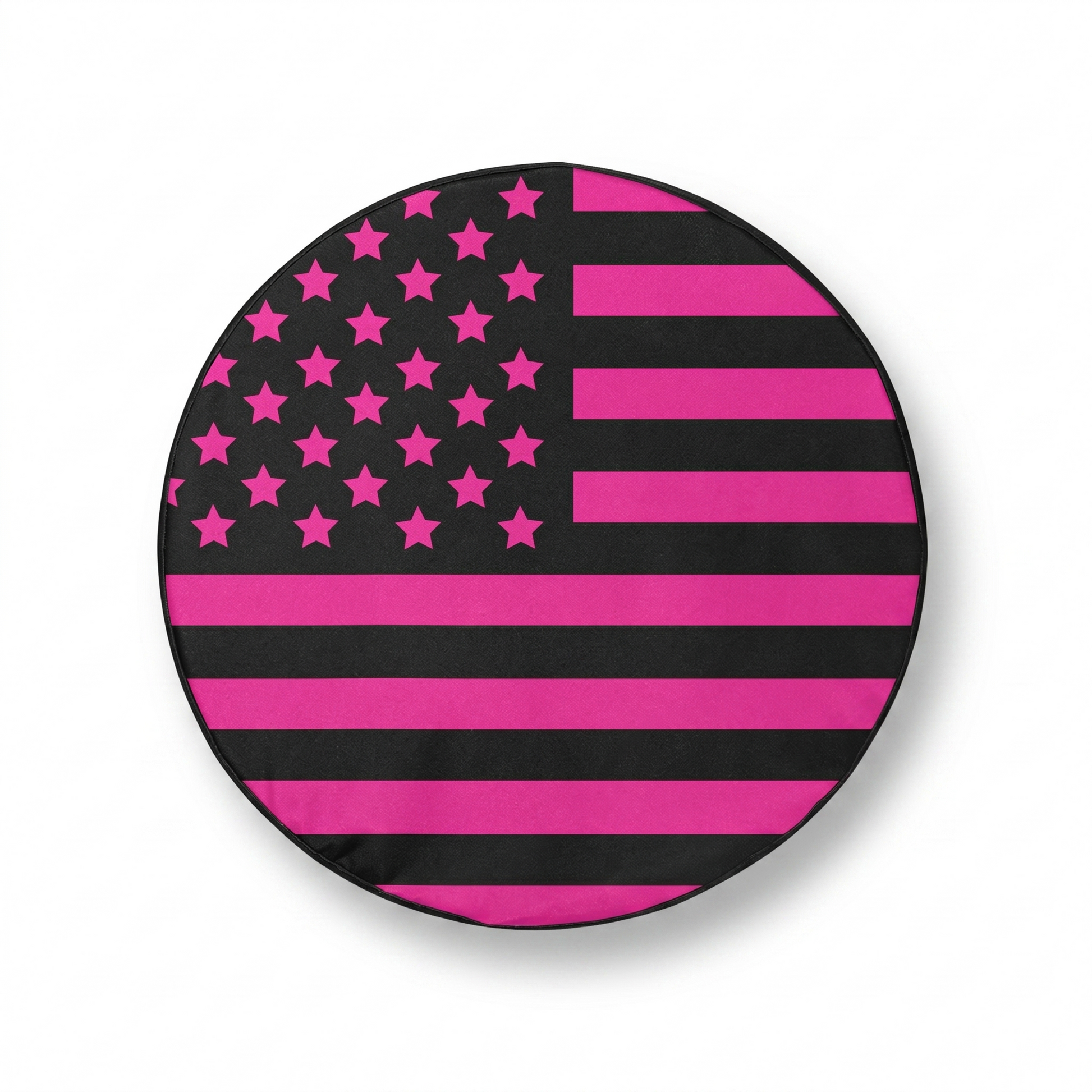 Pink American Flag Spare Tire Cover on Jeep Wrangler - Front View