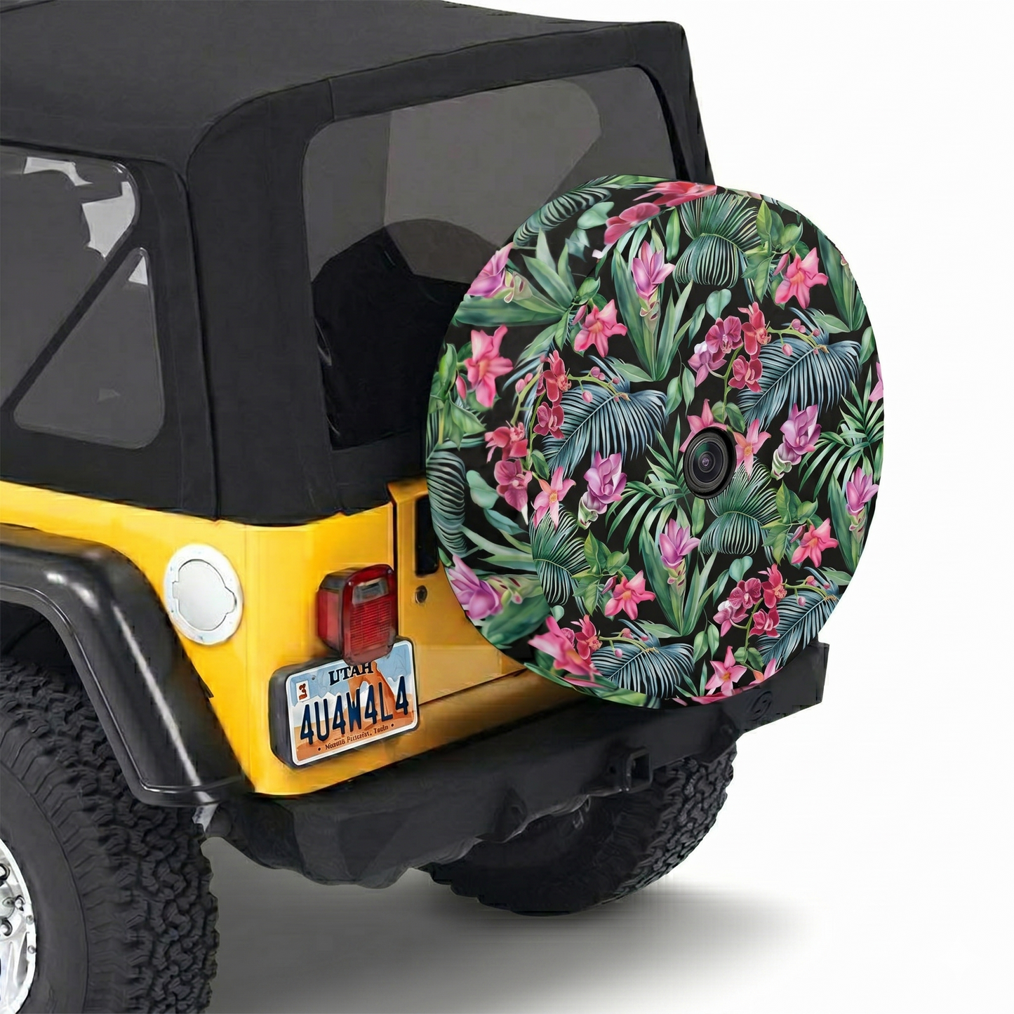 Hawaiian Floral Spare Tire Cover - Angle Detail View