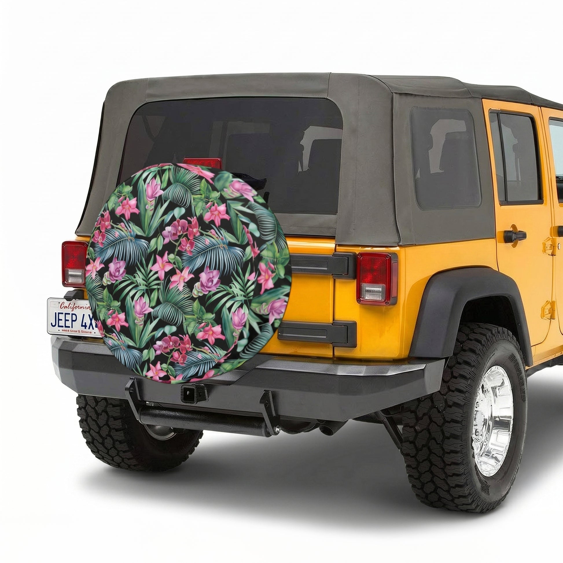 Hawaiian Tropical Tire Cover Mounted on SUV - Lifestyle View