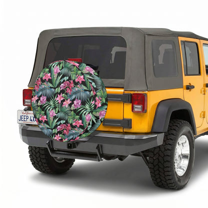Hawaiian Tropical Tire Cover Mounted on SUV - Lifestyle View