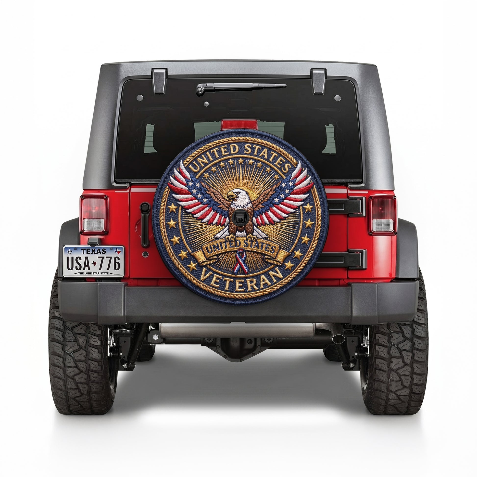 Military Veteran Patriotic Tire Cover - Angle Detail View