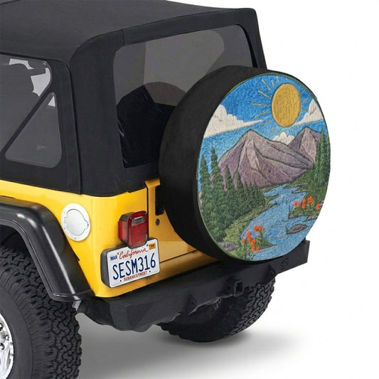 Mountain Landscape Spare Tire Cover - Angle Detail View