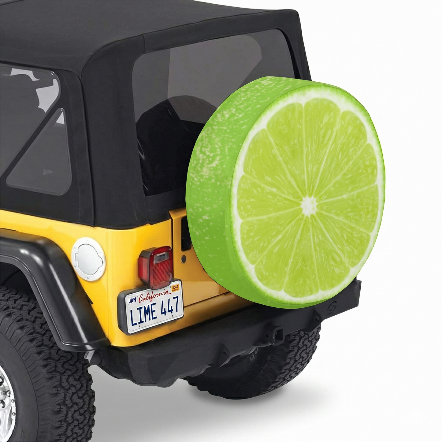 Lime Print Tire Cover Mounted on SUV - Lifestyle View