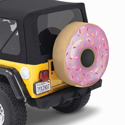 Pink Donut Spare Tire Cover - Side View on Jeep