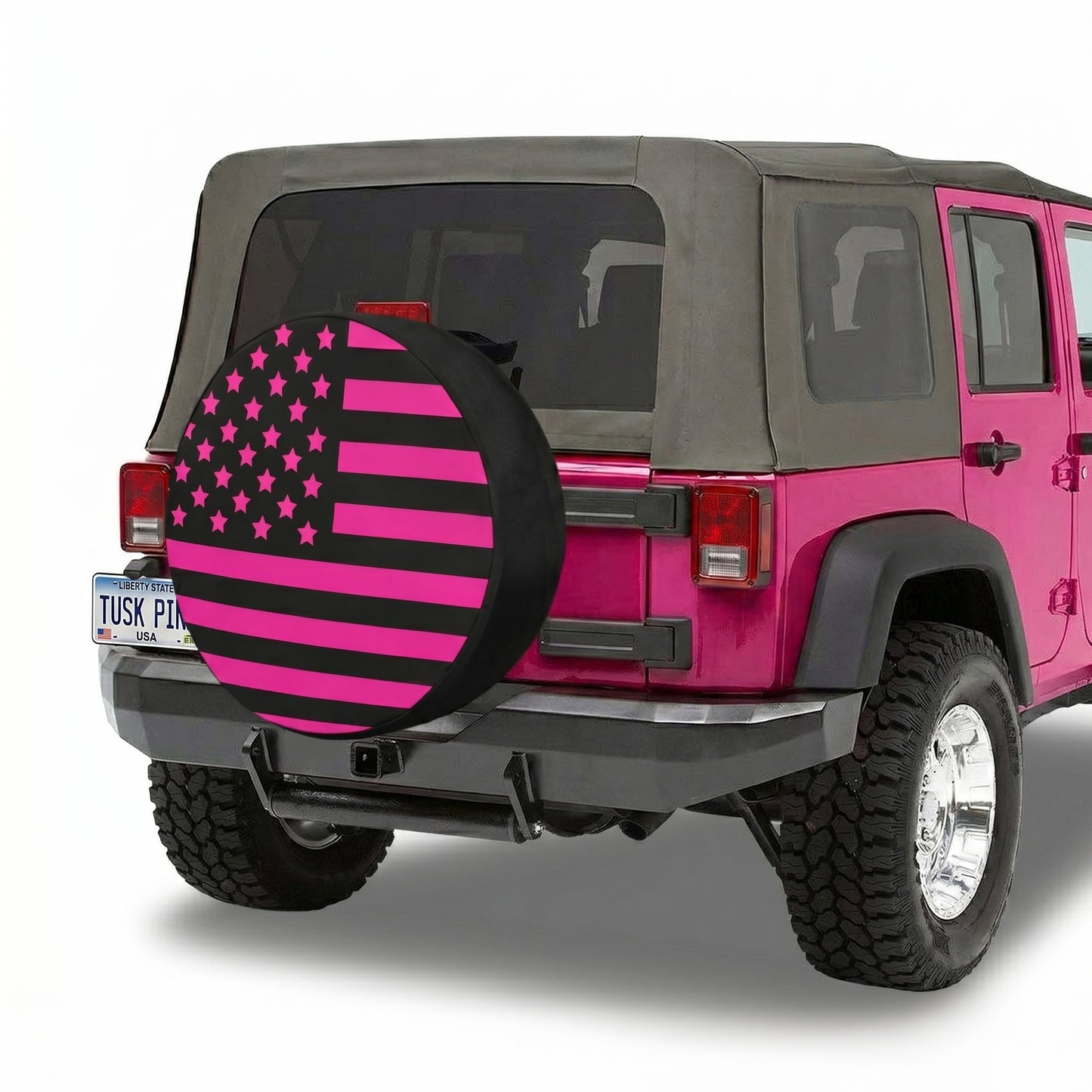 Pink Patriotic Tire Cover Mounted on SUV - Lifestyle View