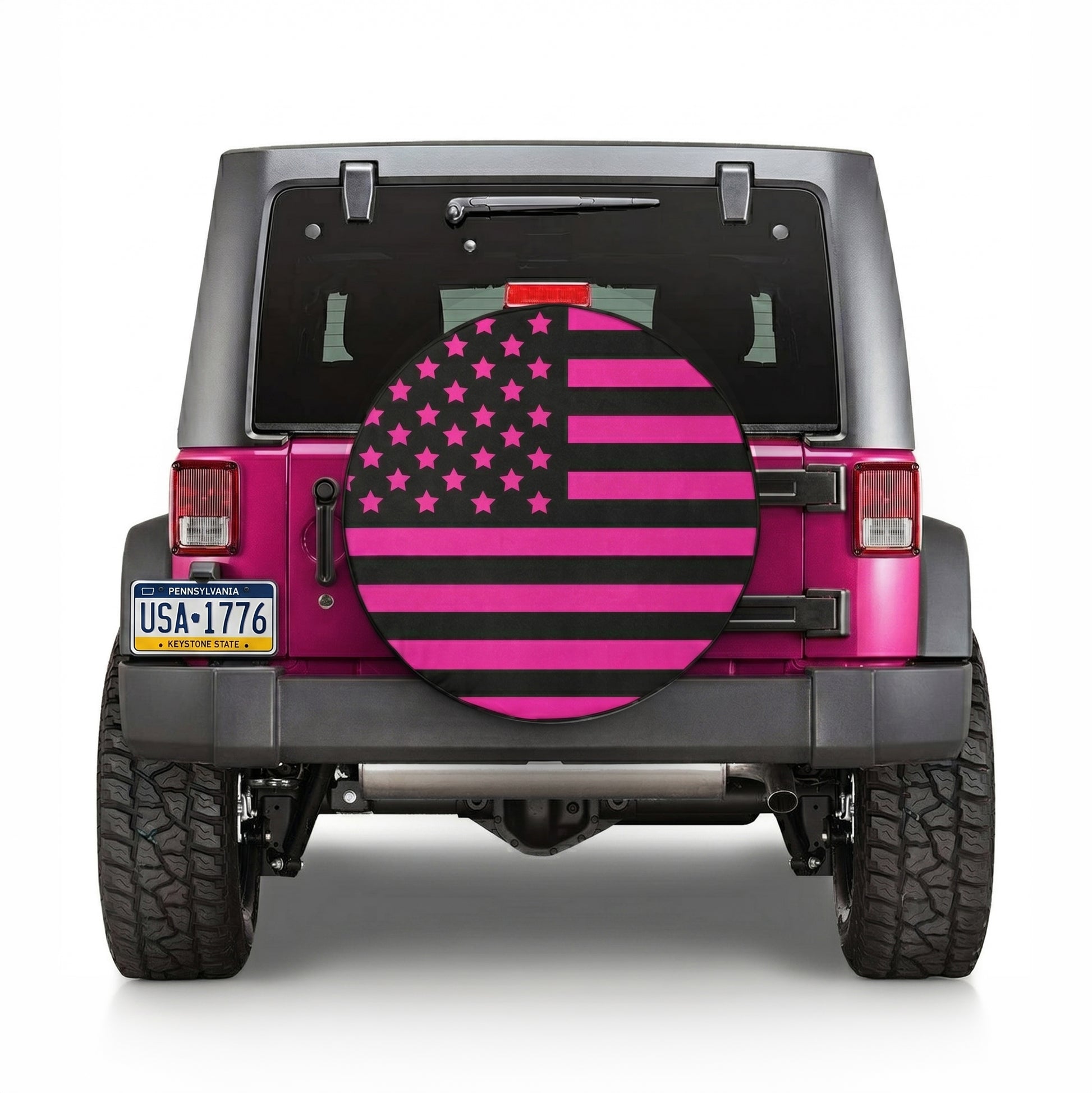 Pink USA Flag Spare Tire Cover - Angle Detail View