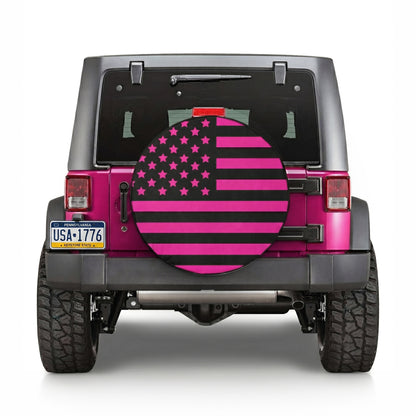 Pink USA Flag Spare Tire Cover - Angle Detail View