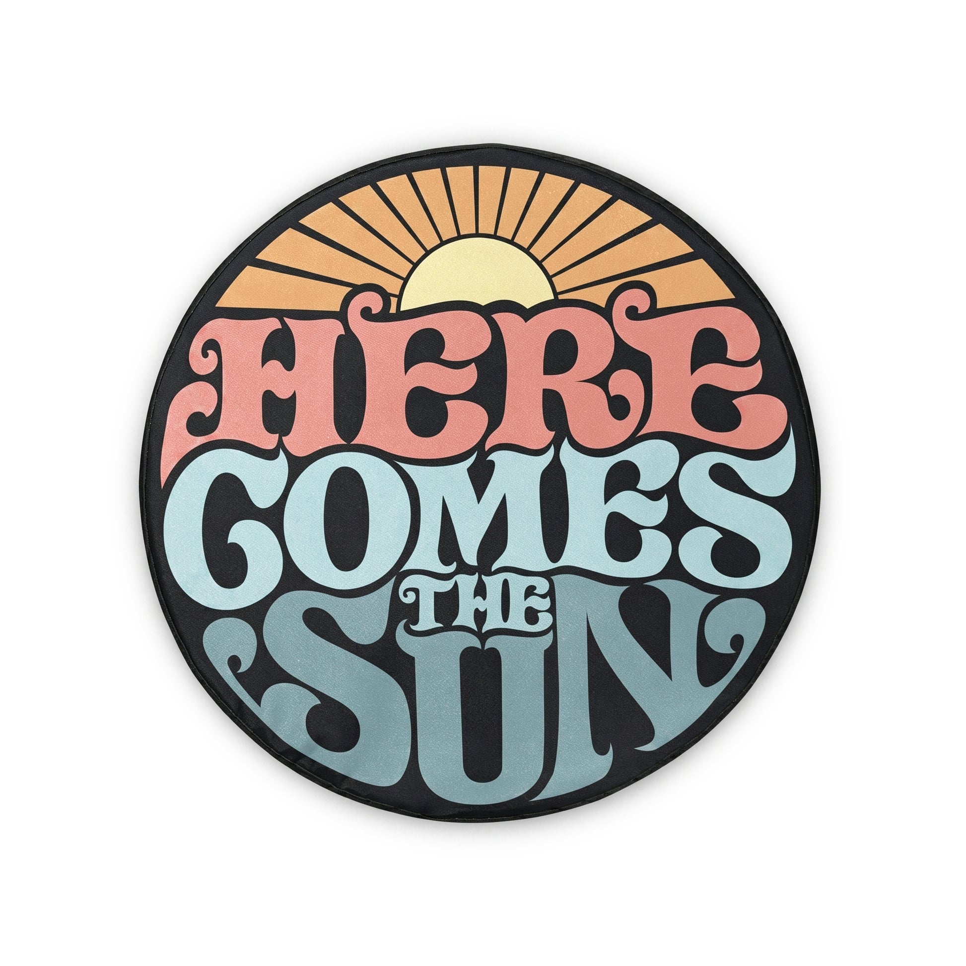 Here Comes The Sun Spare Tire Cover - Top View showing vibrant sunshine design
