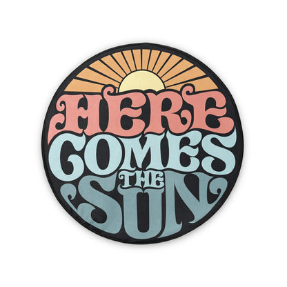 Here Comes The Sun Spare Tire Cover - Top View showing vibrant sunshine design