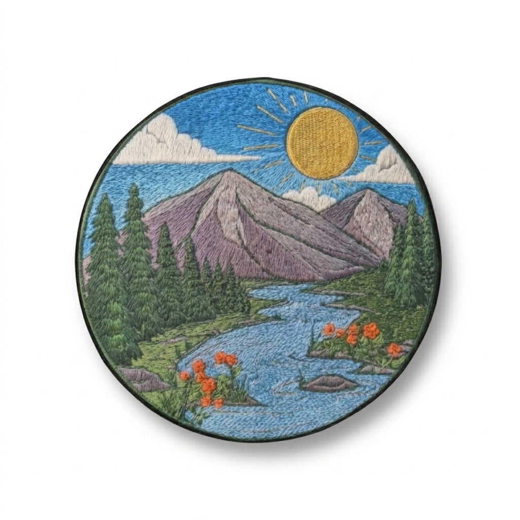 Mountain Landscape Spare Tire Cover on Jeep Wrangler - Front View