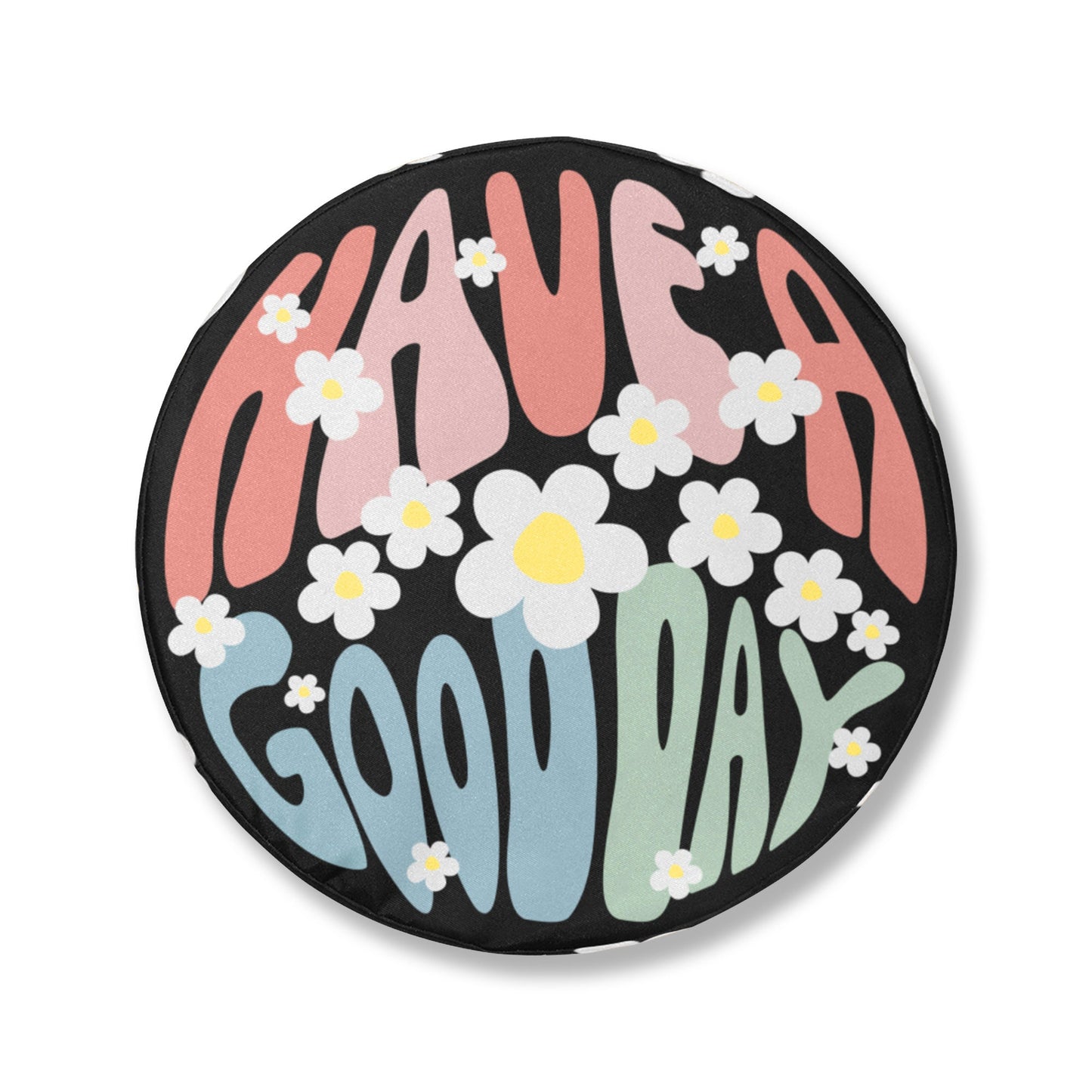 Hippie Have a Good Day Spare Tire Cover | Floral Boho Jeep & SUV — product flatlay